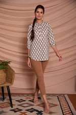 Beige Floral Printed Short Kurta