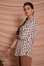 Beige Floral Printed Short Kurta