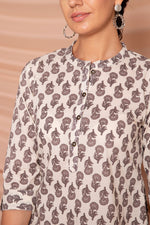 Beige Floral Printed Short Kurta