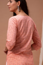 Orange Mint Leaf Design Printed Straight Cut Kurta