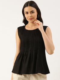 Black Solid Sleeveless Rayon Tunic