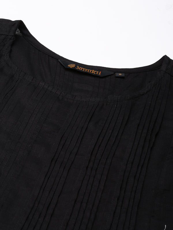 Black Solid Sleeveless Rayon Tunic