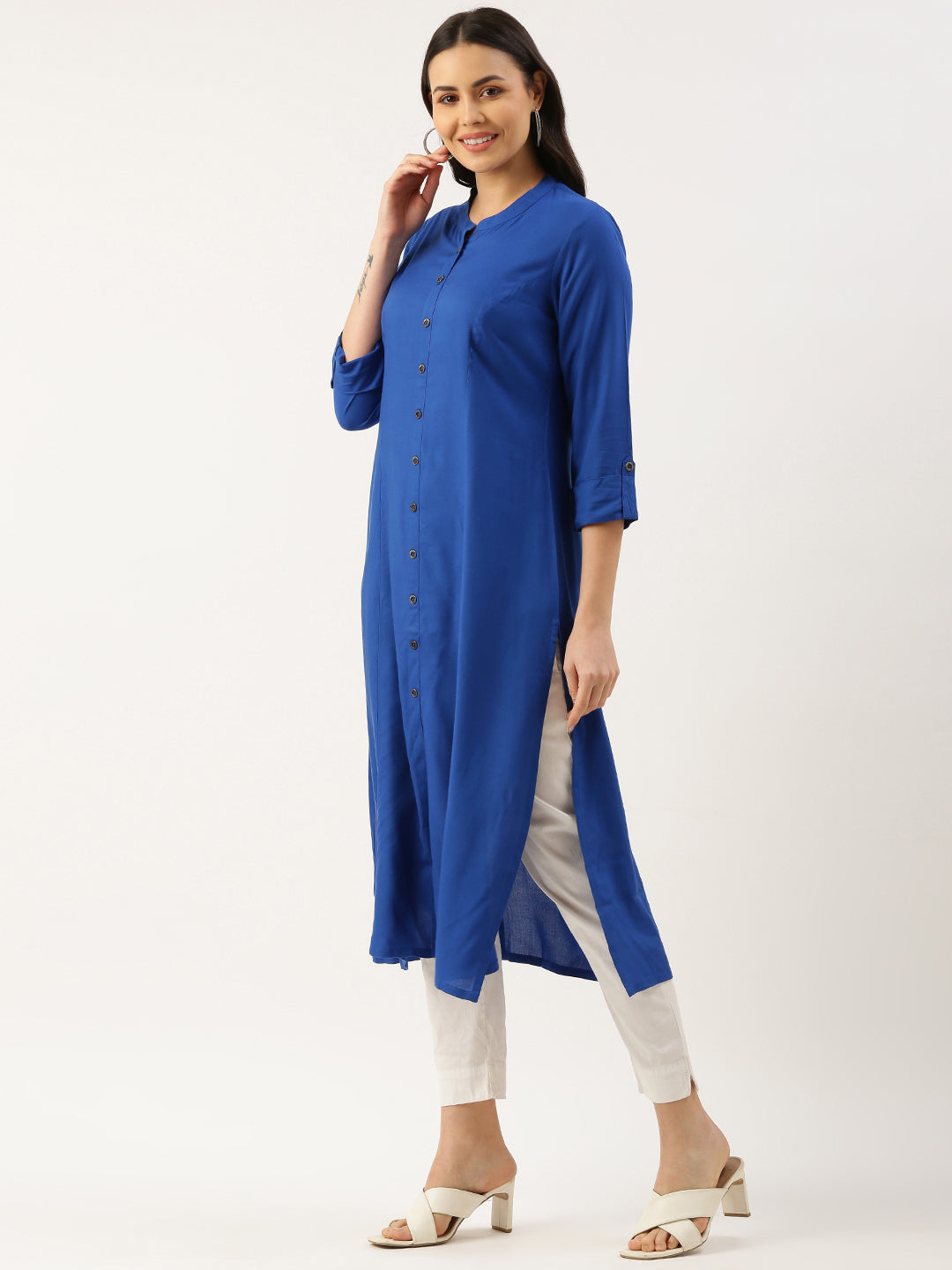 Royal Blue Solid A-line Princess Cut Kurta