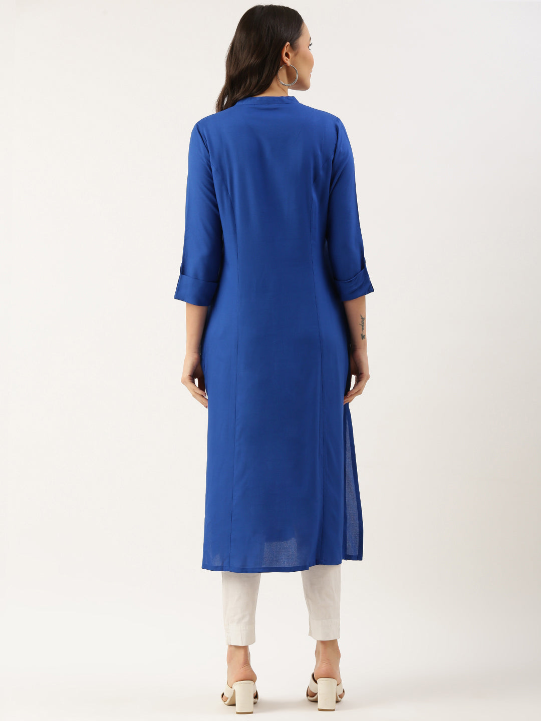 Royal Blue Solid A-line Princess Cut Kurta