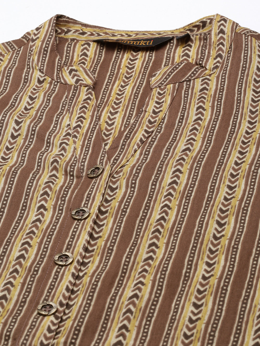 Brown & Beige Striped Printed Kurta