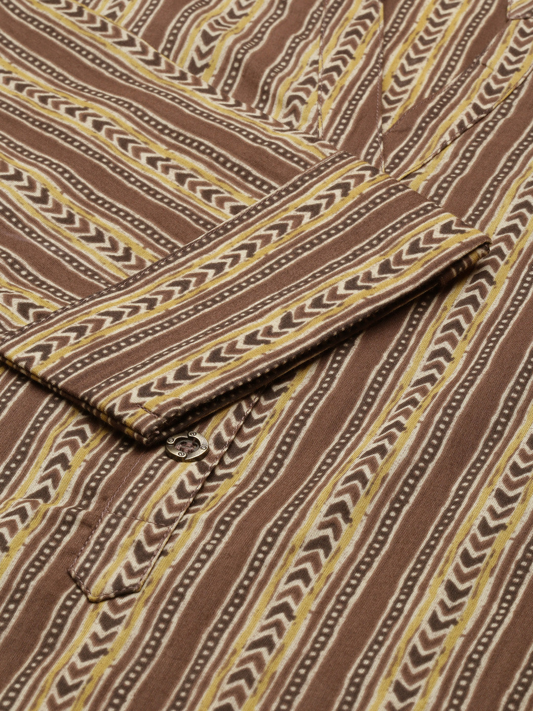 Brown & Beige Striped Printed Kurta