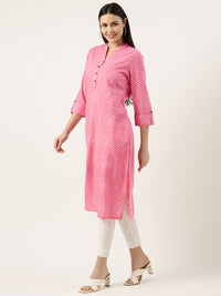Pink Leheriya Printed Pure Cotton Kurta