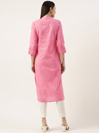 Pink Leheriya Printed Pure Cotton Kurta