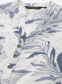 White & Blue Floral Printed Pure Cotton Kurta
