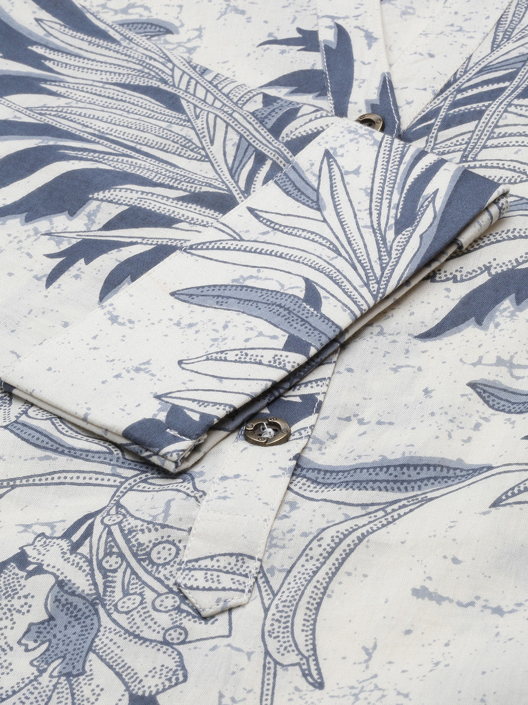 White & Blue Floral Printed Pure Cotton Kurta