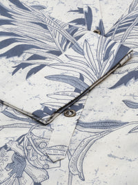 White & Blue Floral Printed Pure Cotton Kurta