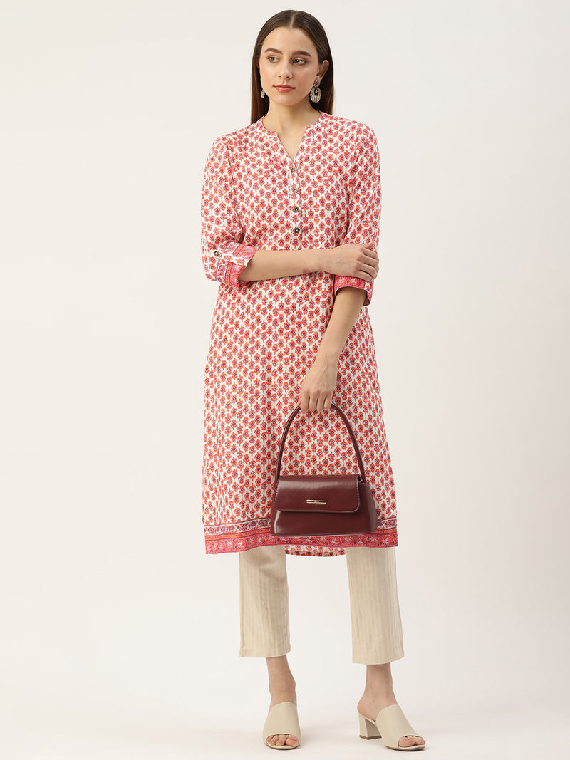 Orange Ethnic Motifs Printed Straight Rayon Kurta
