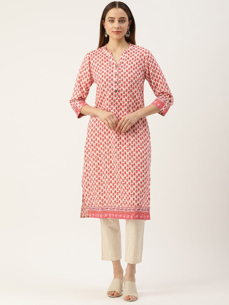 Orange Ethnic Motifs Printed Straight Rayon Kurta
