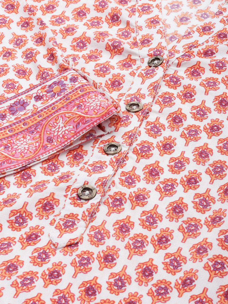 Orange Ethnic Motifs Printed Straight Rayon Kurta