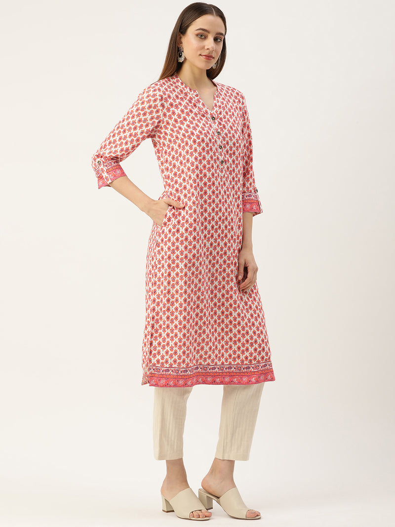 Orange Ethnic Motifs Printed Straight Rayon Kurta