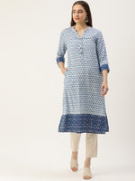 Blue Ethnic Motifs Printed Straight Rayon Kurta