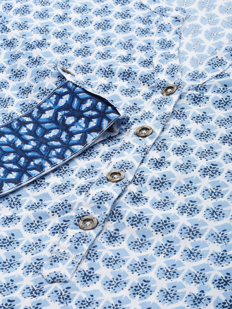 Blue Ethnic Motifs Printed Straight Rayon Kurta