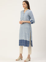 Blue Ethnic Motifs Printed Straight Rayon Kurta