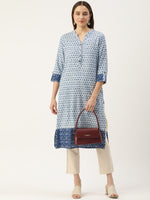 Blue Ethnic Motifs Printed Straight Rayon Kurta