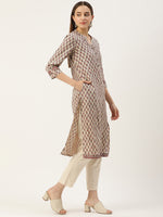 Beige Ethnic Motifs Printed Straight Rayon Kurta