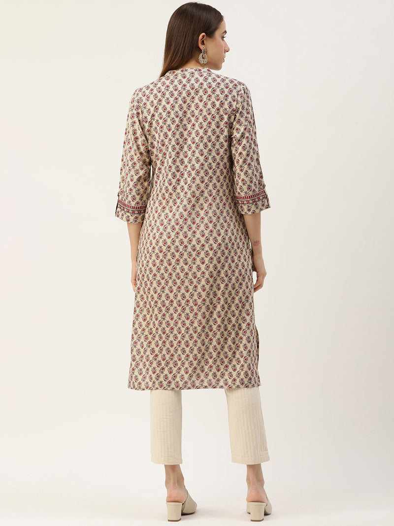 Beige Ethnic Motifs Printed Straight Rayon Kurta
