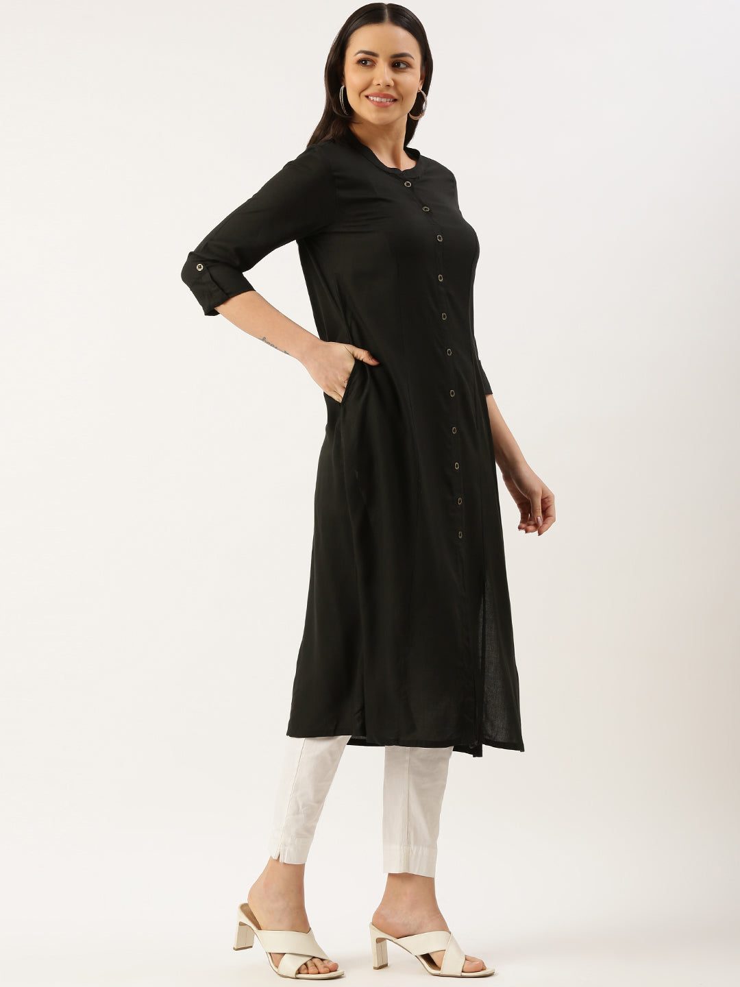 Cadet Blue Solid A-Line Princess Cut Kurta