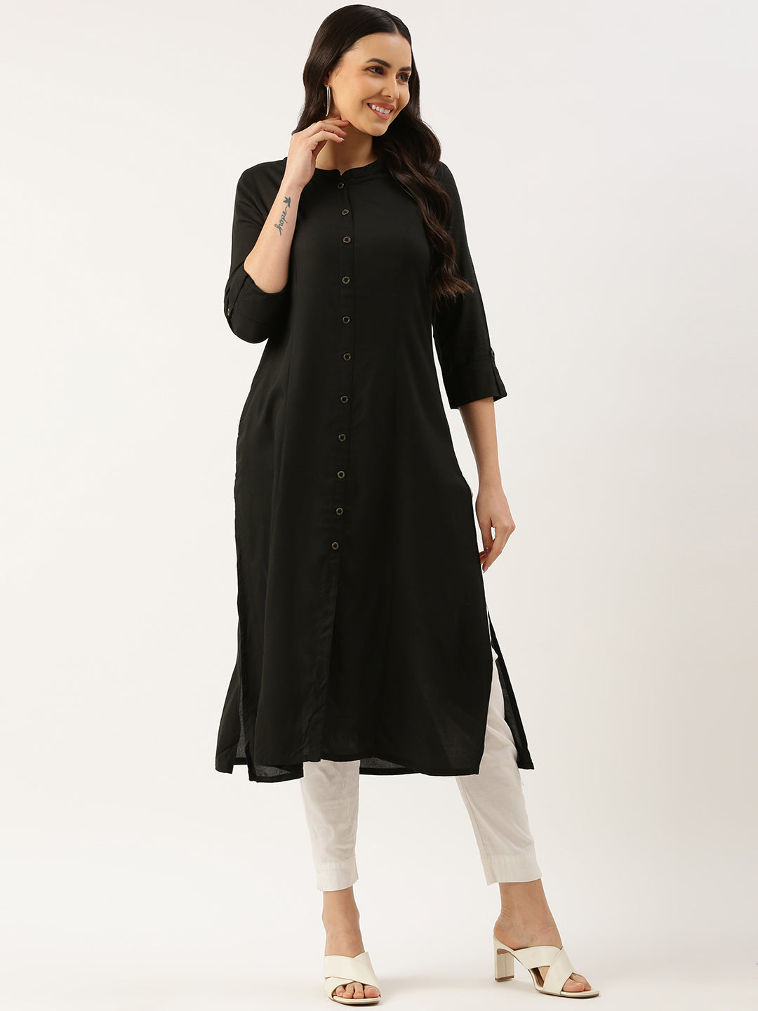 Cadet Blue Solid A-Line Princess Cut Kurta
