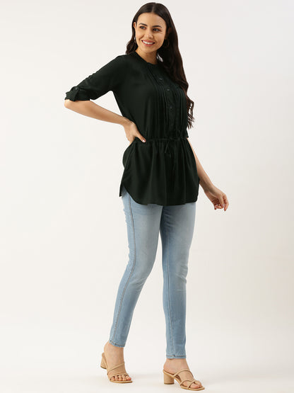 Cadet Blue Viscose Rayon Mandarin Collar Tunic