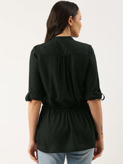 Cadet Blue Viscose Rayon Mandarin Collar Tunic