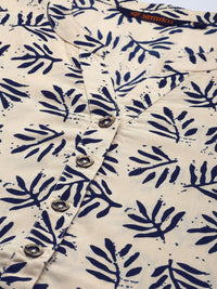 Beige & Blue Floral Printed Straight Kurta