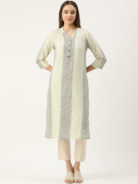 Beige & Grey Striped Straight Kurta