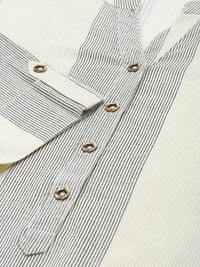 Beige & Grey Striped Straight Kurta