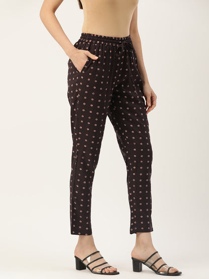 Brown Floral Striped Pencil Pant