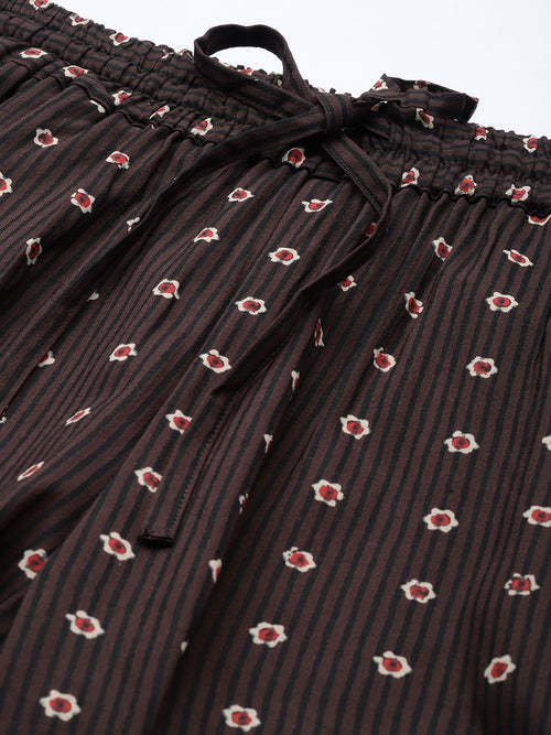 Brown Floral Striped Pencil Pant