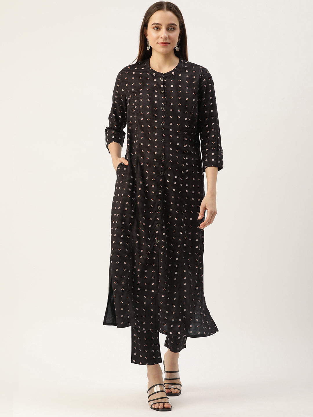 Brown Floral Printed Princess Cut Kurta