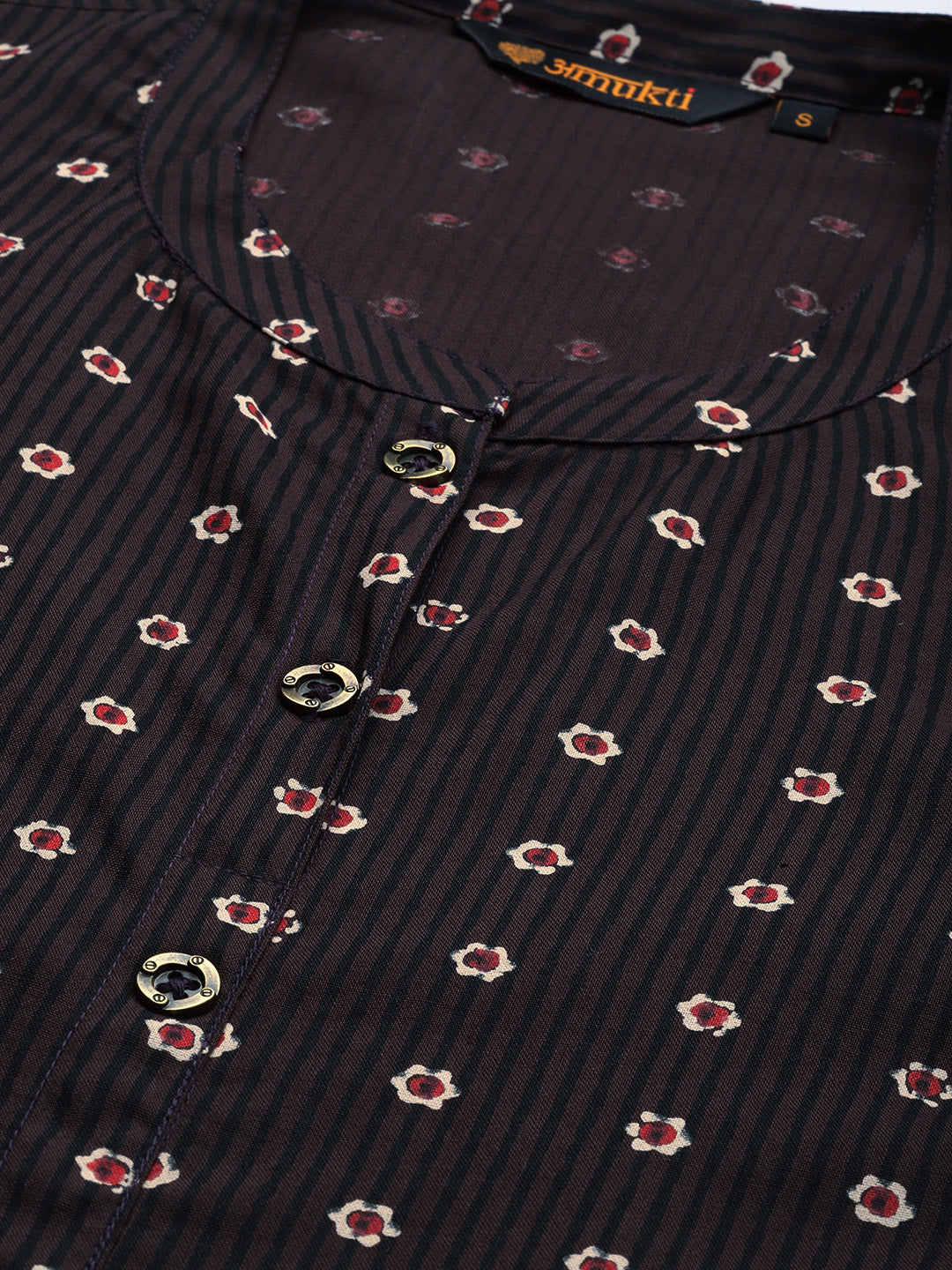 Brown Floral Printed Princess Cut Kurta