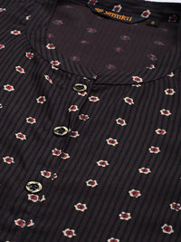 Brown Floral Printed Princess Cut Kurta
