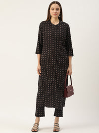 Brown Floral Printed Princess Cut Kurta