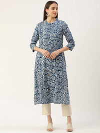 Blue & White Geometric Printed Princess Cut Kurta