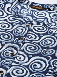Blue & White Geometric Printed Princess Cut Kurta