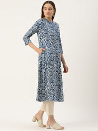 Blue & White Geometric Printed Princess Cut Kurta
