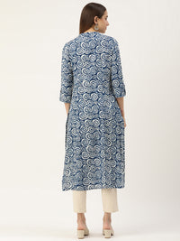 Blue & White Geometric Printed Princess Cut Kurta