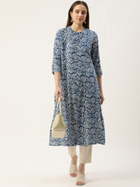 Blue & White Geometric Printed Princess Cut Kurta