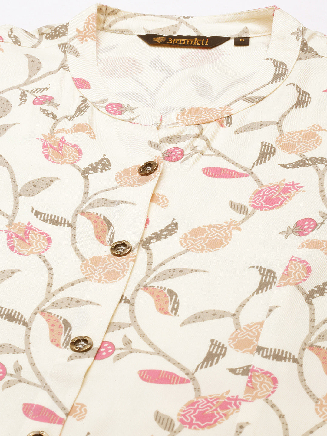 Beige Floral Printed Princess Cut Kurta