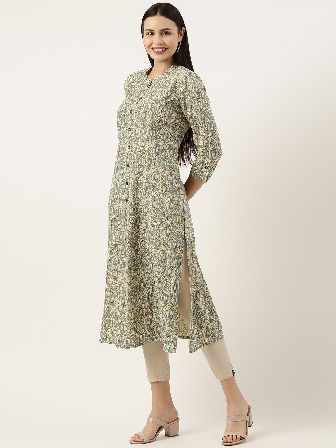Turq & Beige Printed Kurta