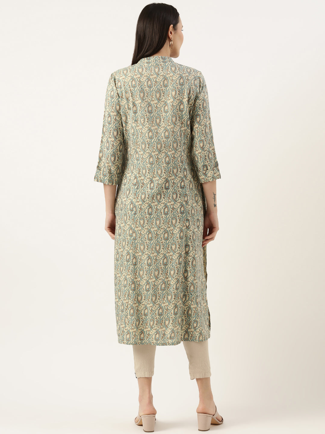 Turq & Beige Printed Kurta