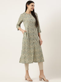 Turq & Beige Printed Kurta