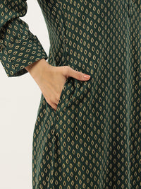 Green Ethnic Motifs Printed Straight Cut Kurta