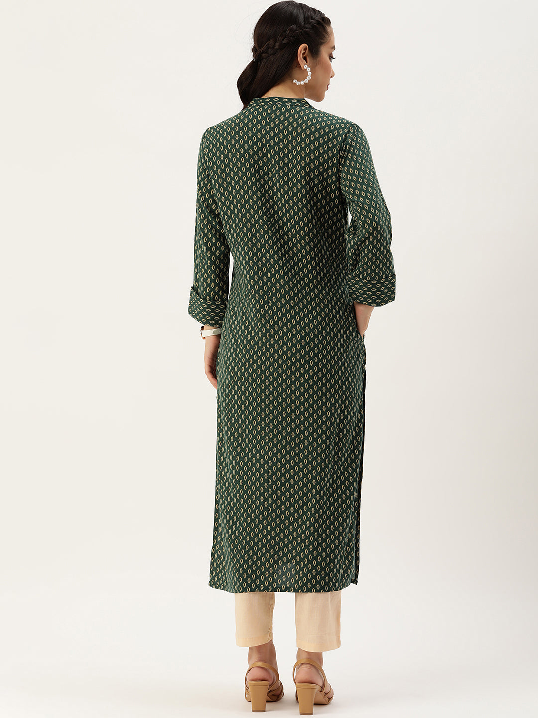 Green Ethnic Motifs Printed Straight Cut Kurta
