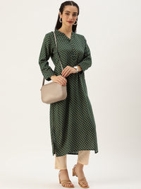 Green Ethnic Motifs Printed Straight Cut Kurta